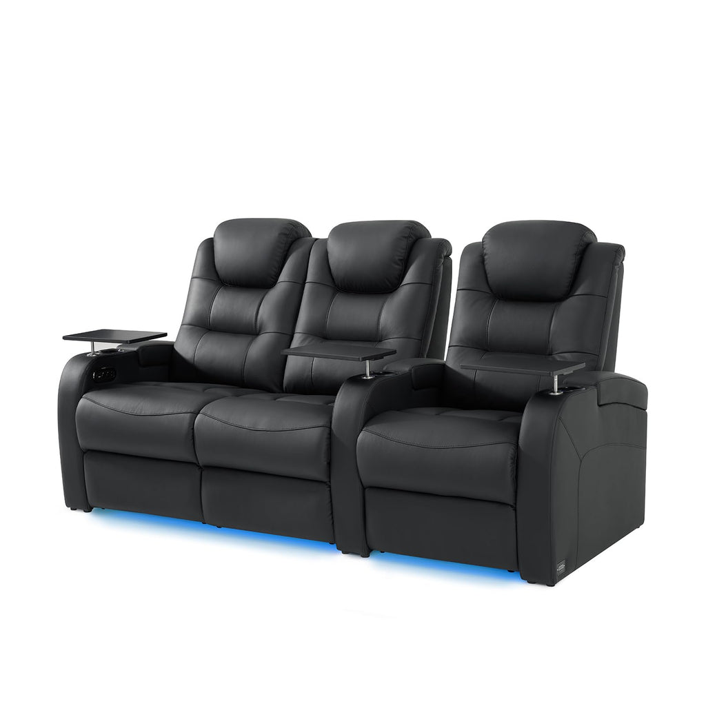 Leather Home Theater Seating, Simple Style Dual Power Electric Headrest Game Seats Movie Theater Chairs Top Grain Leather Recliner Sofa (Black, Row of 3 Loveseat Left)