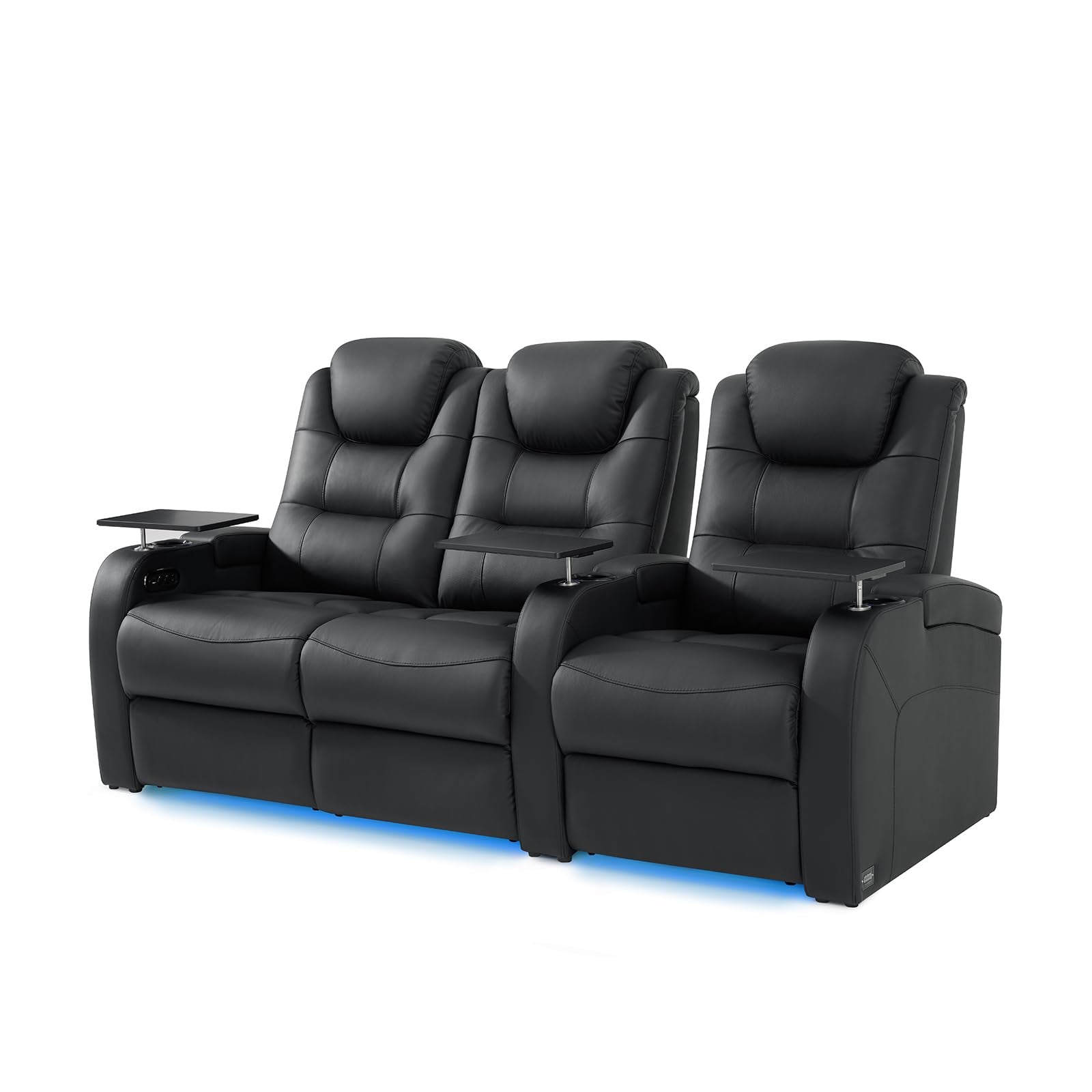 Leather Home Theater Seating, Simple Style Dual Power Electric Headrest Game Seats Movie Theater Chairs Top Grain Leather Recliner Sofa (Black, Row of 3 Loveseat Left)