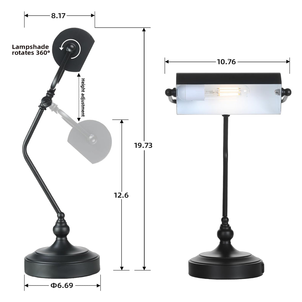 Classic Antique Touch Adjustable LED Desk & Piano Lamp with Eye Protection - Black (Bulb Included)