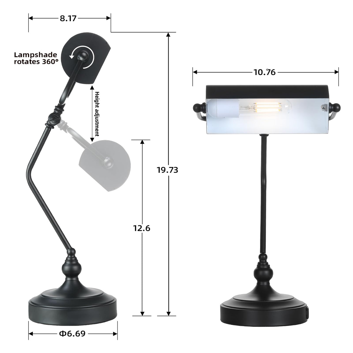 Classic Antique Touch Adjustable LED Desk & Piano Lamp with Eye Protection - Black (Bulb Included)