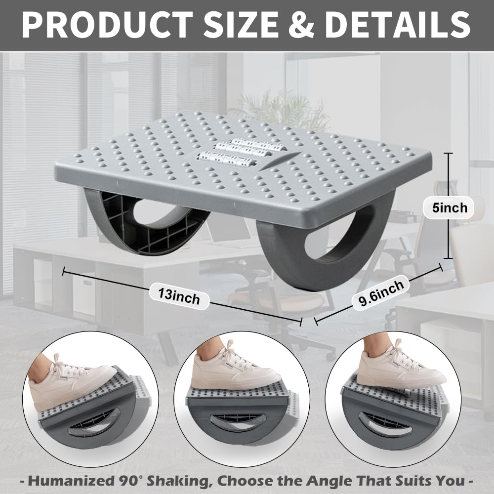 Foot Rest for Under Desk at Work - Ergonomic Foot Stools for Under Office Desk - Rocking Footrest with Roller Massager - Leg Rest for Chair, Computer Gaming -13" L x 9.6" W x 5" H (Gray)