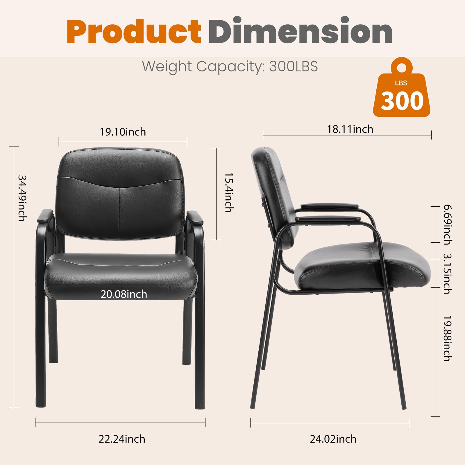 Set of 8, Office Reception Guest Chair No Wheels Leather Stationary Waiting Room Chairs with Padded Arms for Elderly Desk Conference Room Lobby Table Side Salon