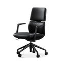 Genuine Leather Office Desk Chair with Wheels, Ergonomic Leather Executive Chair, Mid Back, Swivel Base with Adjustable Tilt, Modern Style, Luxury Aluminum Frame