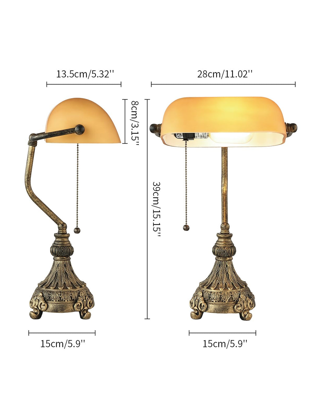Vintage Amber Glass Bankers Desk Lamp,LED Bulb Included