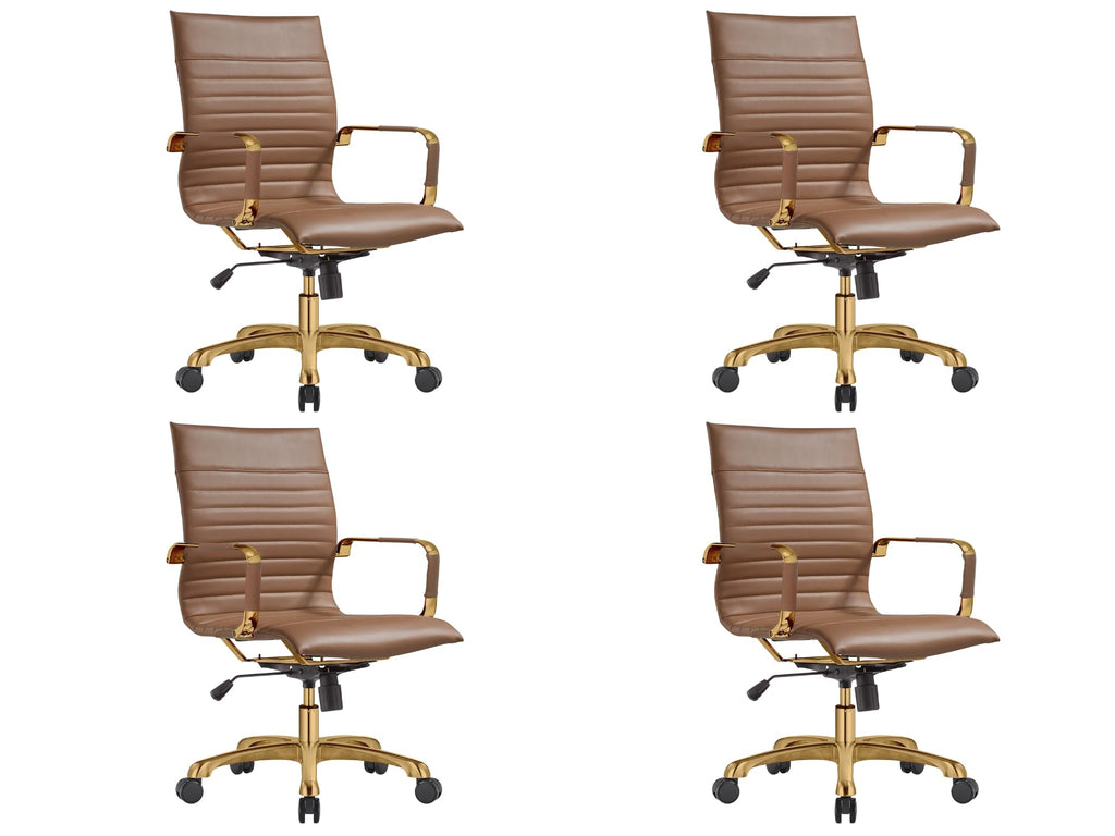 Modern Ergonomic Executive Office Chair, High-Back Leather Conference Desk Chair with Adjustable Height, Tilt Control, 360° Swivel & Gold Frame for Home Office
