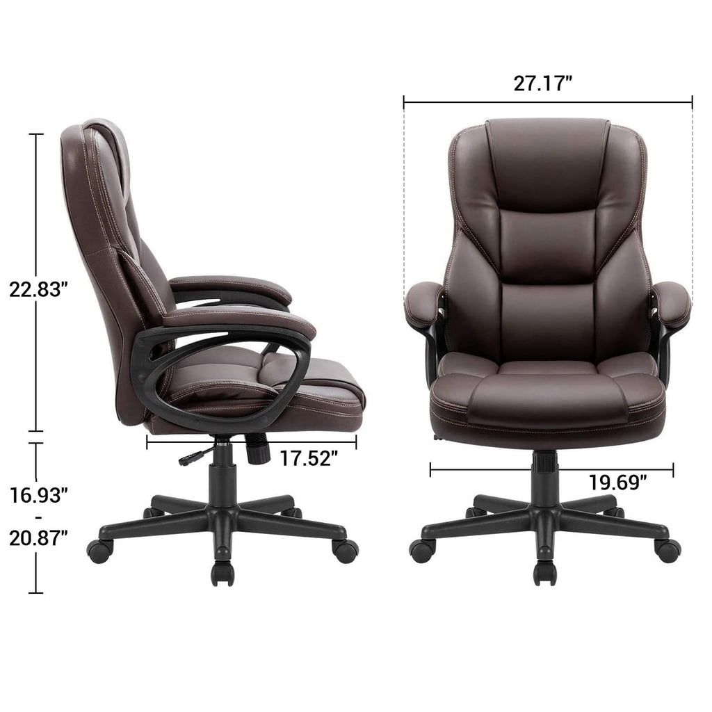 Office Executive Chair High Back Adjustable Managerial Home Desk Chair, Swivel Computer PU Leather Chair with Lumbar Support (Brown)