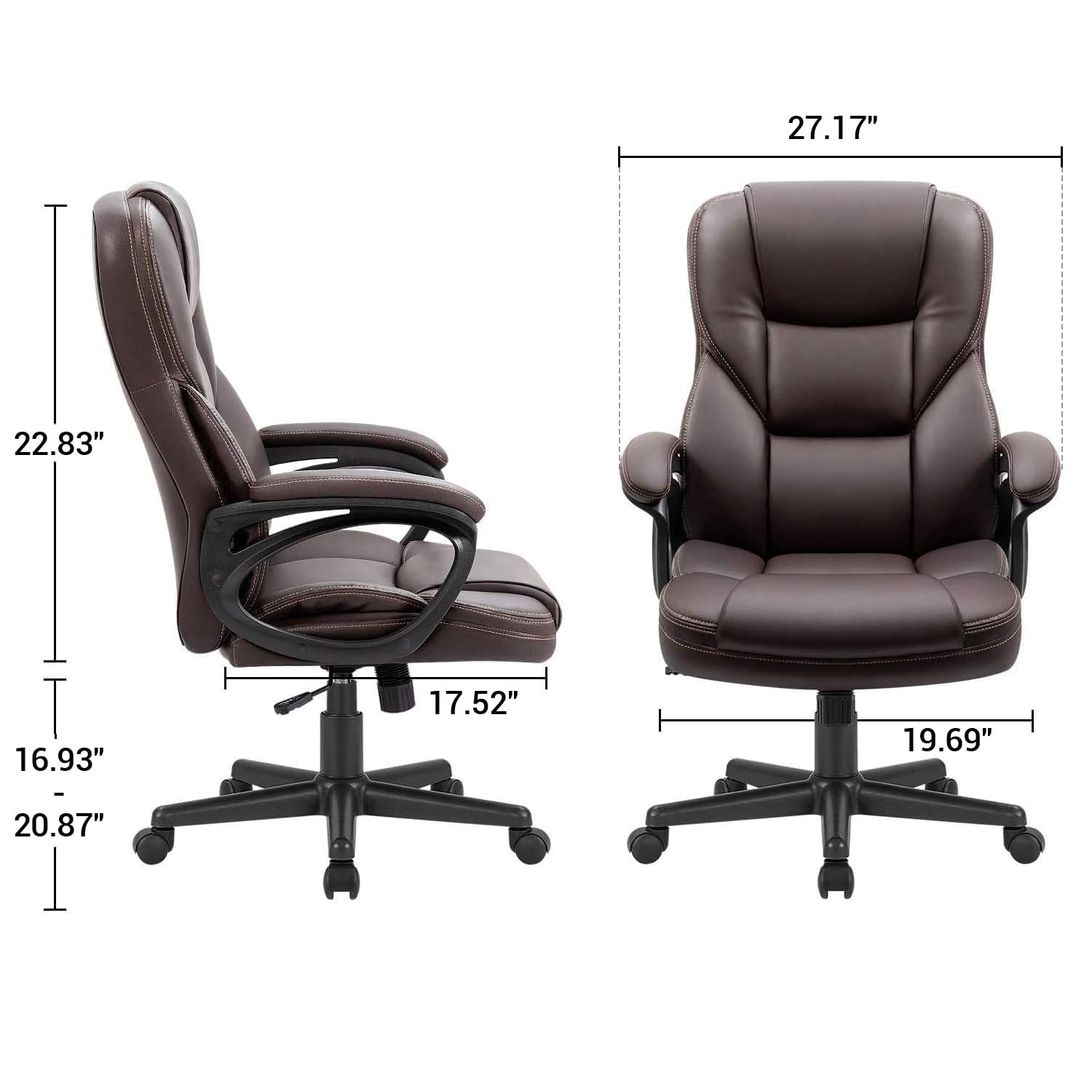 Office Executive Chair High Back Adjustable Managerial Home Desk Chair, Swivel Computer PU Leather Chair with Lumbar Support (Brown)