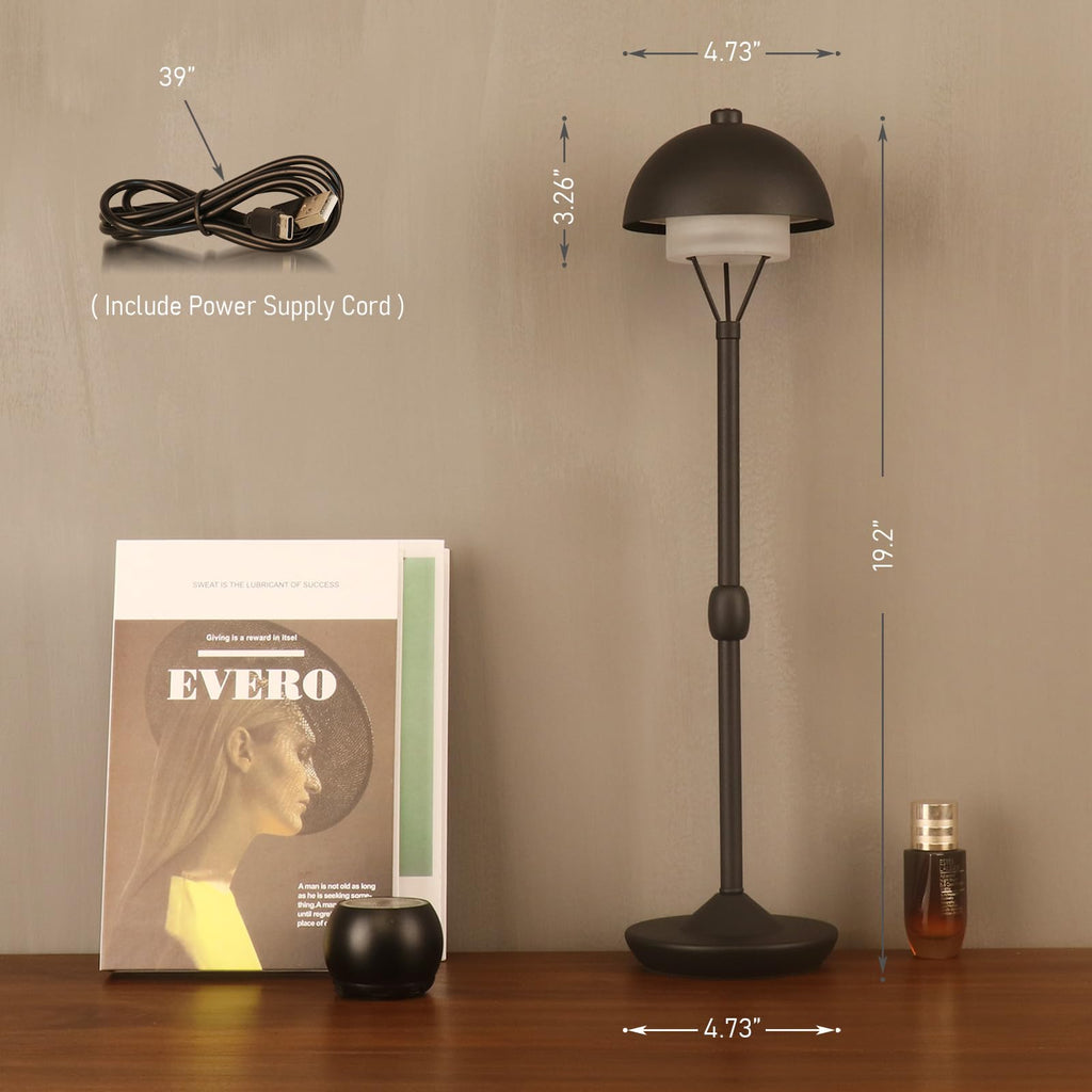 Modern Table Lamp Cordless Portable Desk Lamp, 2700K Stepless Dimming Rechargeable Battery Operated LED Lights for Bedroom, USB-C Charging, Restaurant/Bar/Night Light/Gifts (Sand Black)