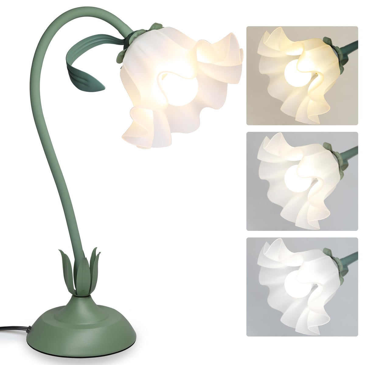 Flower Table Lamp Cute Lily Desk Lamp Bedside Night Light -Green