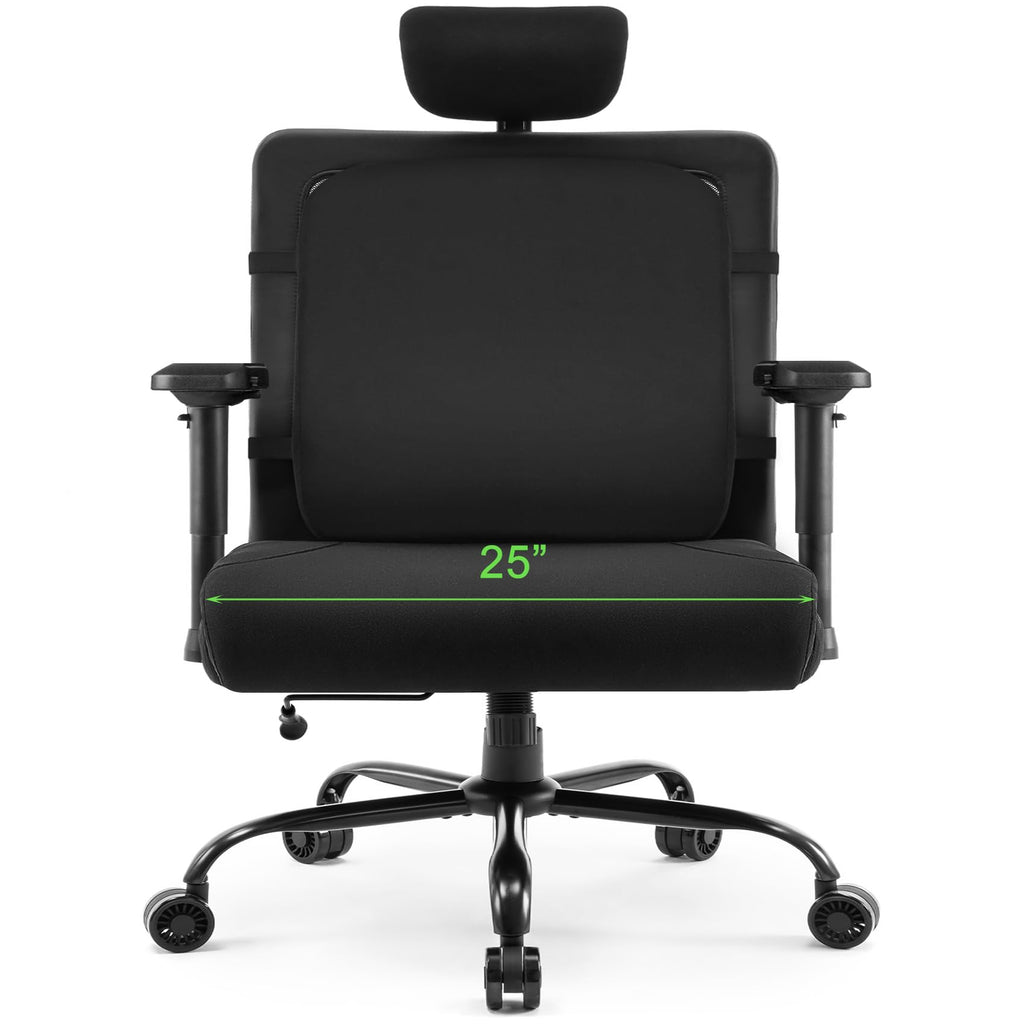 Extra Wide Seat Office Chair for Big and Tall 500lbs, with High Back Adjustable Headrest Lumbar Support Arms Wheels Heavy Duty (Breathable Fabric Seat)