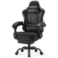 Big and Tall Gaming Chair with Footrest, Ergonomic Office Desk Chair with 4.4in Thick Cushion and Wide Wingless Seat, Comfortable Leather Computer Chair, Predator Series, Black with Trim