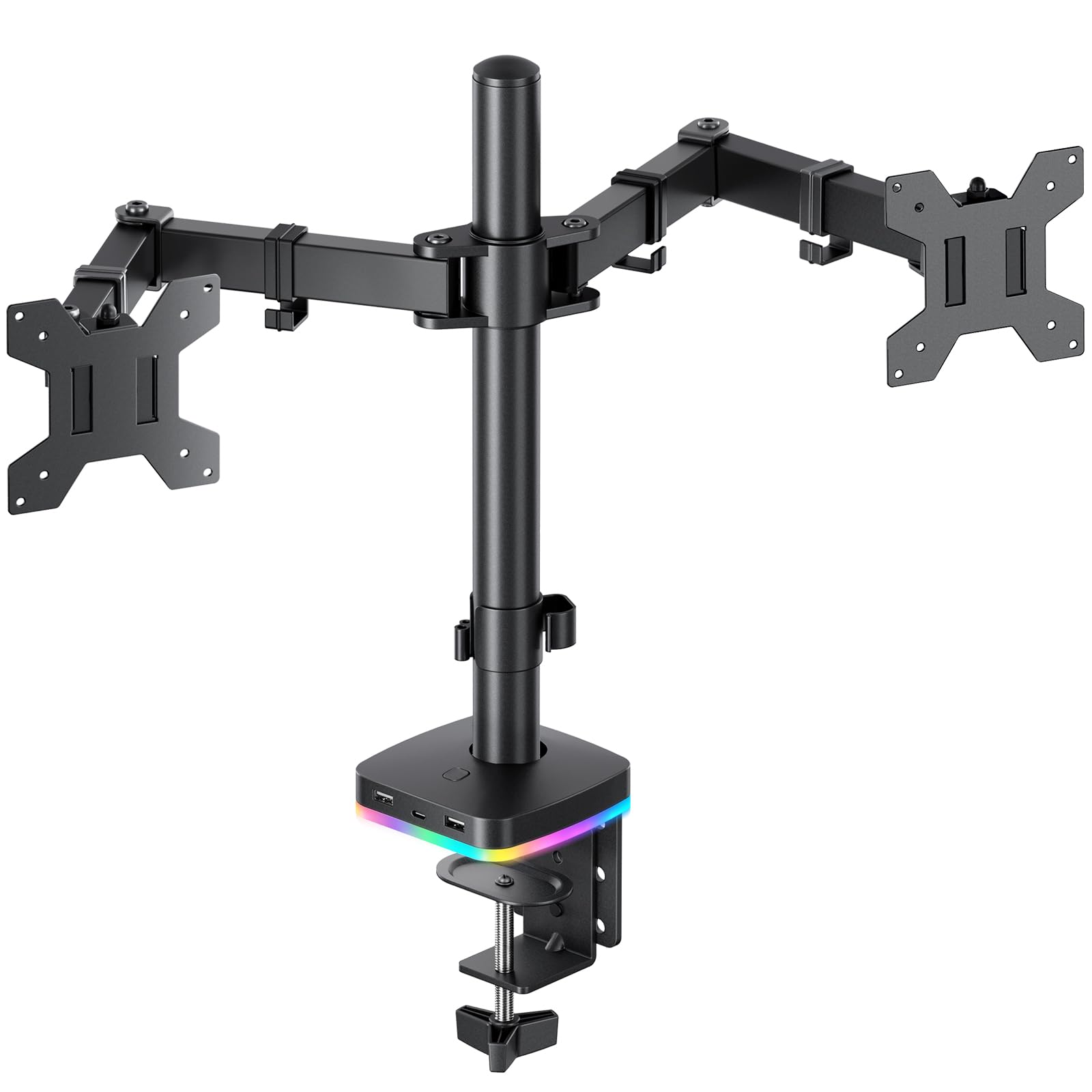 Dual Monitor Desk Mount, Monitor Stand with 3 USB Ports, Charging and USB Data Transfer Function, Adjustable Arms for 13"-27" Monitors up to 17.6lbs, VESA 75x75mm 100x100mm, Ergonomic Design