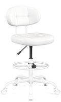 Drafting Chair, Armless Tall Office Chair with Footrest Ring for Standing Desk, Small Faux Leather Executive Computer Chair with Adjustable Height for Bar Lab Counter Height Desk, White