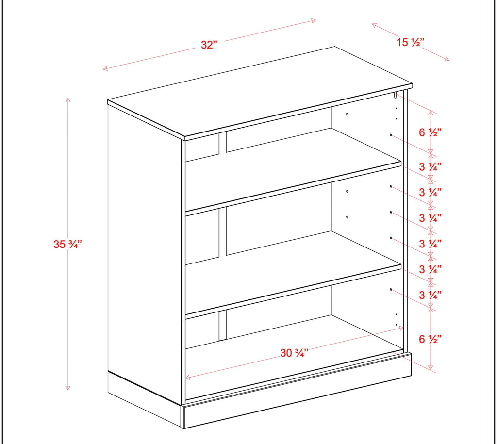 Solid Wood Bookcase - 3 Tier Floor Standing Bookshelf - 36" Short Storage Shelf, 32” Wide - Beige, Display Furniture for Living Space, Renewable 100% Eco-Friendly Wood, Made in Brazil