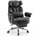 Sweetcrispy Executive Home Office Desk Chair - Ergonomic Big Tall High Back with Footrest & Lumbar Support, Reclining Height Adjustable, Comfy PU Leather Computer Gaming with Swivel Wheels, Black