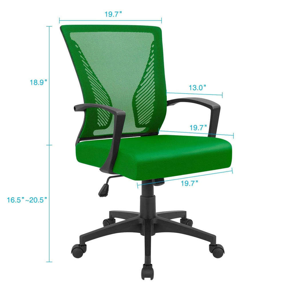 (2, Green) Office Chair Ergonomic Computer Desk Mesh Chair Mid Back Swivel Lumbar Support with Armrest
