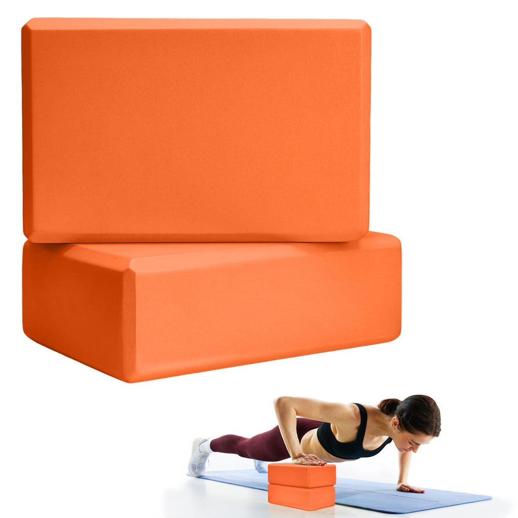 2 Pcs Yoga Blocks, 9x6x3 Inch Orange Foam Blocks for Pilates