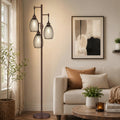 Floor Lamp,3x800LM LED Bulbs Included, Farmhouse Industrial Floor Lamp Standing Tree Lamp with Teardrop Cage Head Tall Lamp for Living Room Bedroom Office Dining Room - Matte Brown
