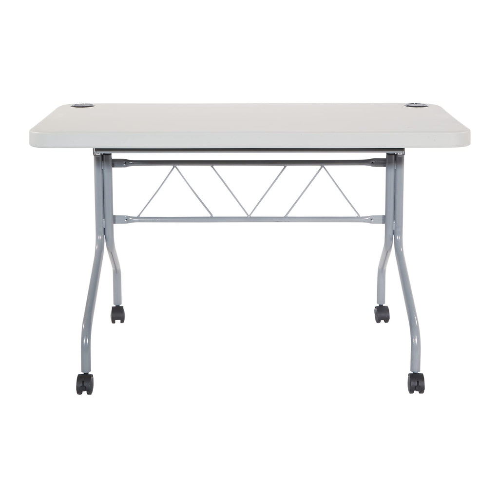 Resin Multipurpose Flip Training Table with Locking Casters for Home or Office, 4 Feet Light Gray