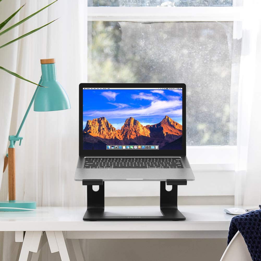 Aluminum Laptop Stand, Ergonomic Detachable Computer Stand, Notebook Riser, Laptop Mount Compatible with Air, Pro, Dell, HP, Lenovo More 10-15.6" Laptops, Black
