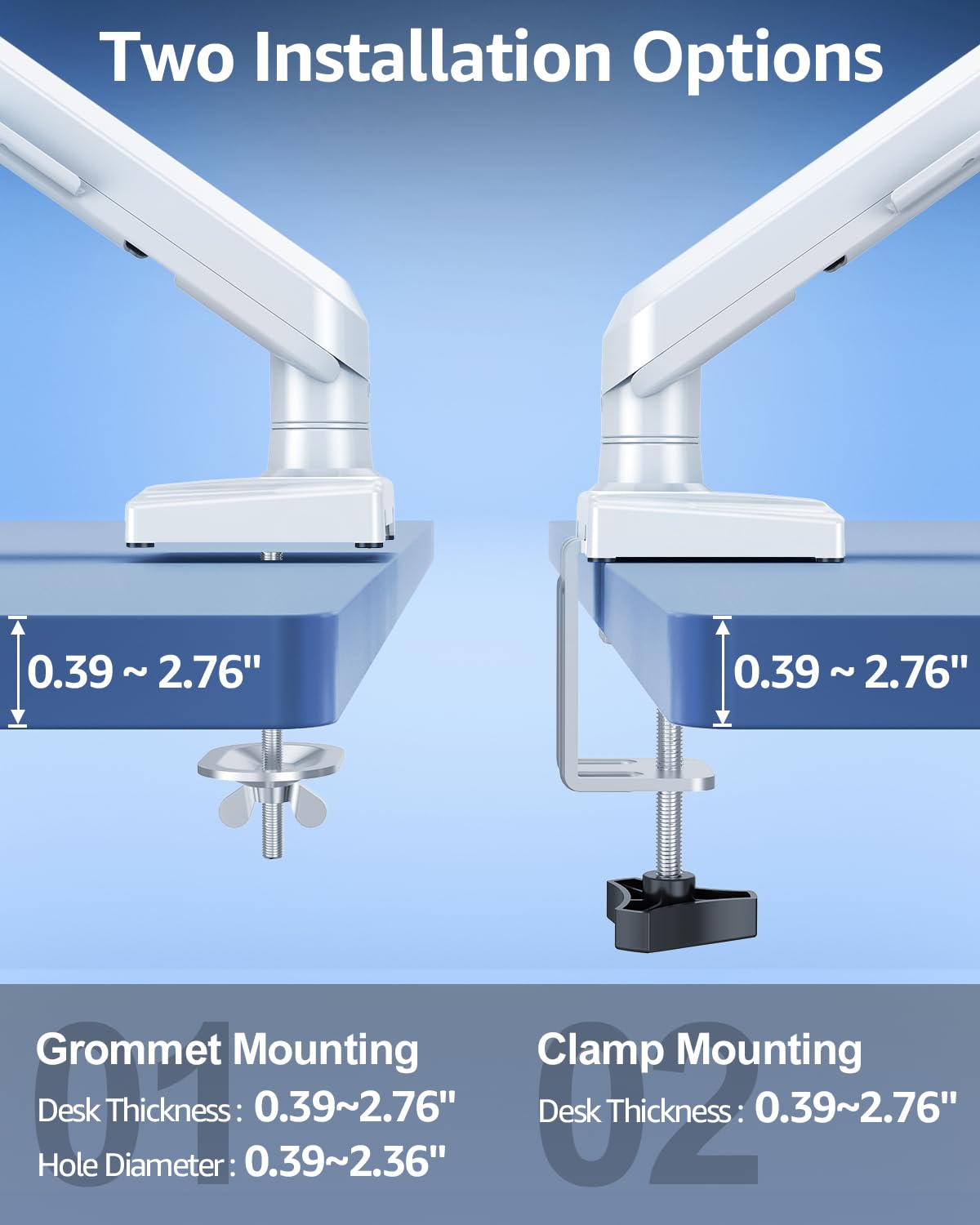 Single Monitor Mount for 32 27 24 22 inch Screen, Monitor Arm Holds 4.4-22 lbs, Monitor Desk Mount, Gaming & Home Office Use, VESA 75x75mm & 100x100mm, Freelift Pro White