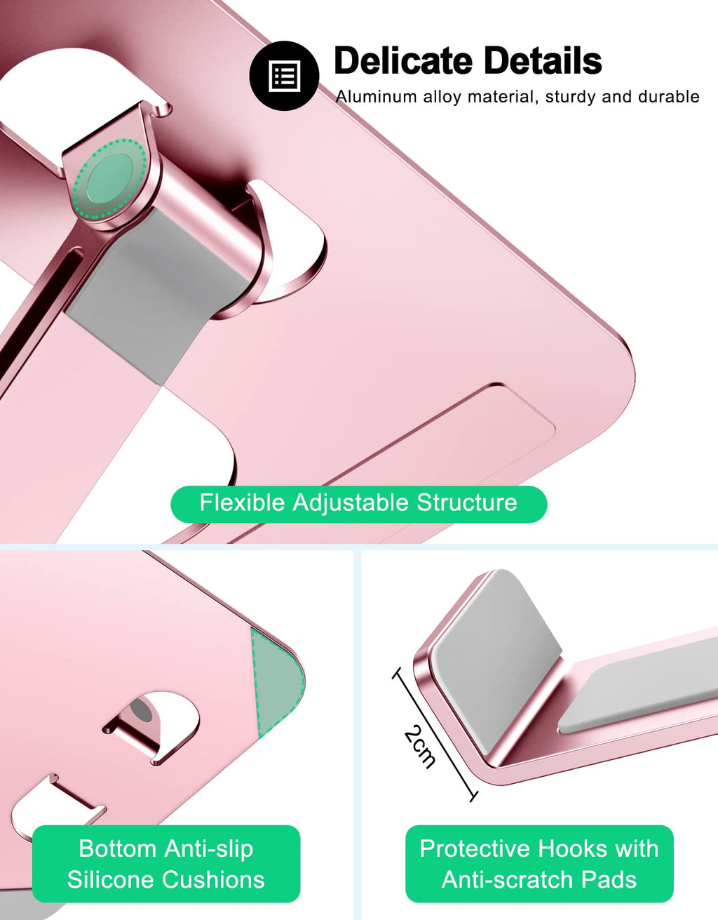 Foldable Aluminum Alloy Laptop Stand for Desk, Height Adjustable Ergonomic Computer Stand, Portable Laptop Riser Holder Printer Stand Compatible with MacBook Pro Air/HP/Dell 10-16", Pink