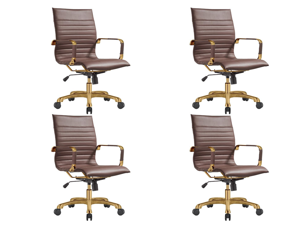 Modern Ergonomic Executive Office Chair, High-Back Leather Conference Desk Chair with Adjustable Height, Tilt Control, 360° Swivel & Gold Frame for Home Office