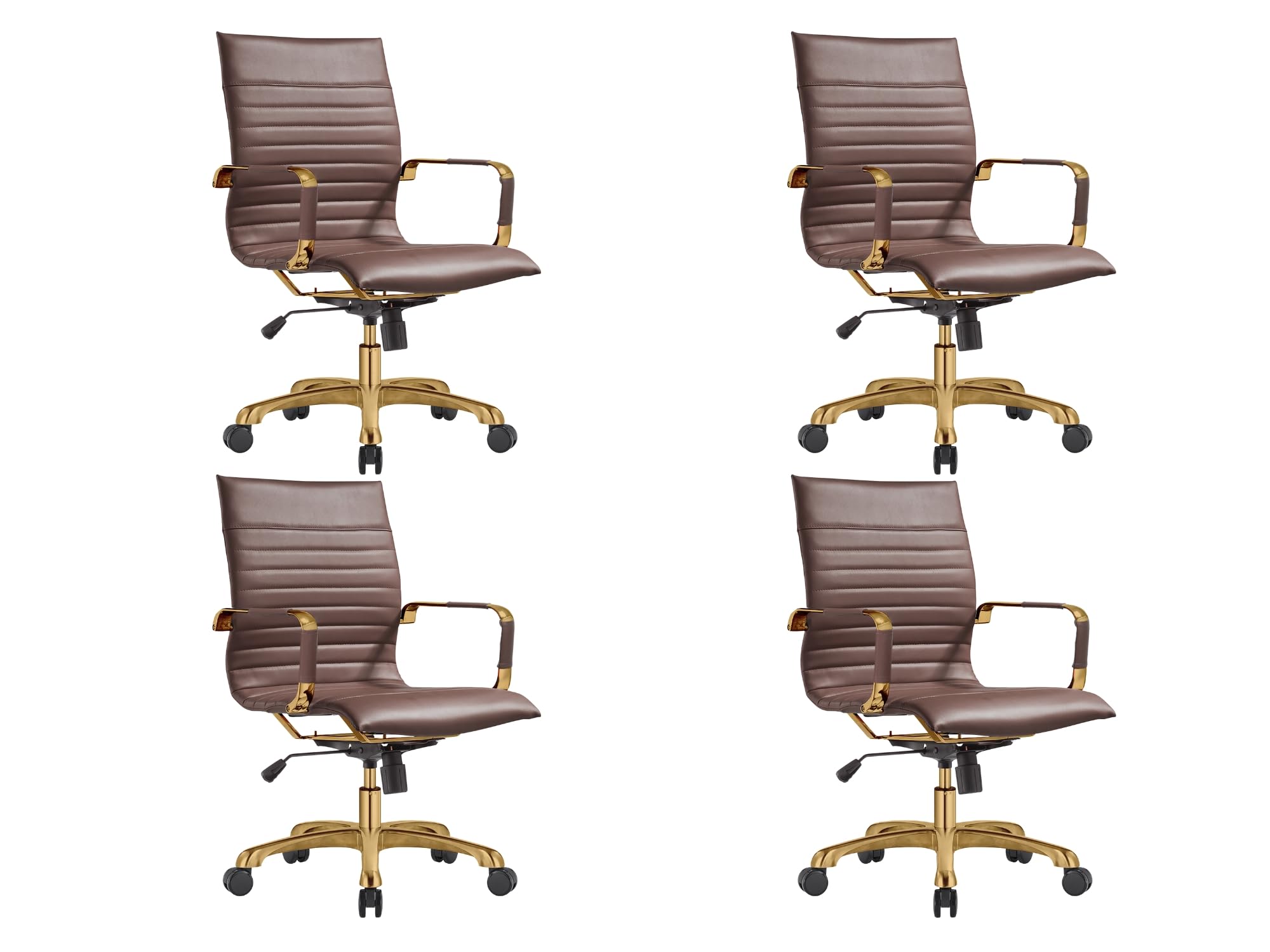 Modern Ergonomic Executive Office Chair, High-Back Leather Conference Desk Chair with Adjustable Height, Tilt Control, 360° Swivel & Gold Frame for Home Office