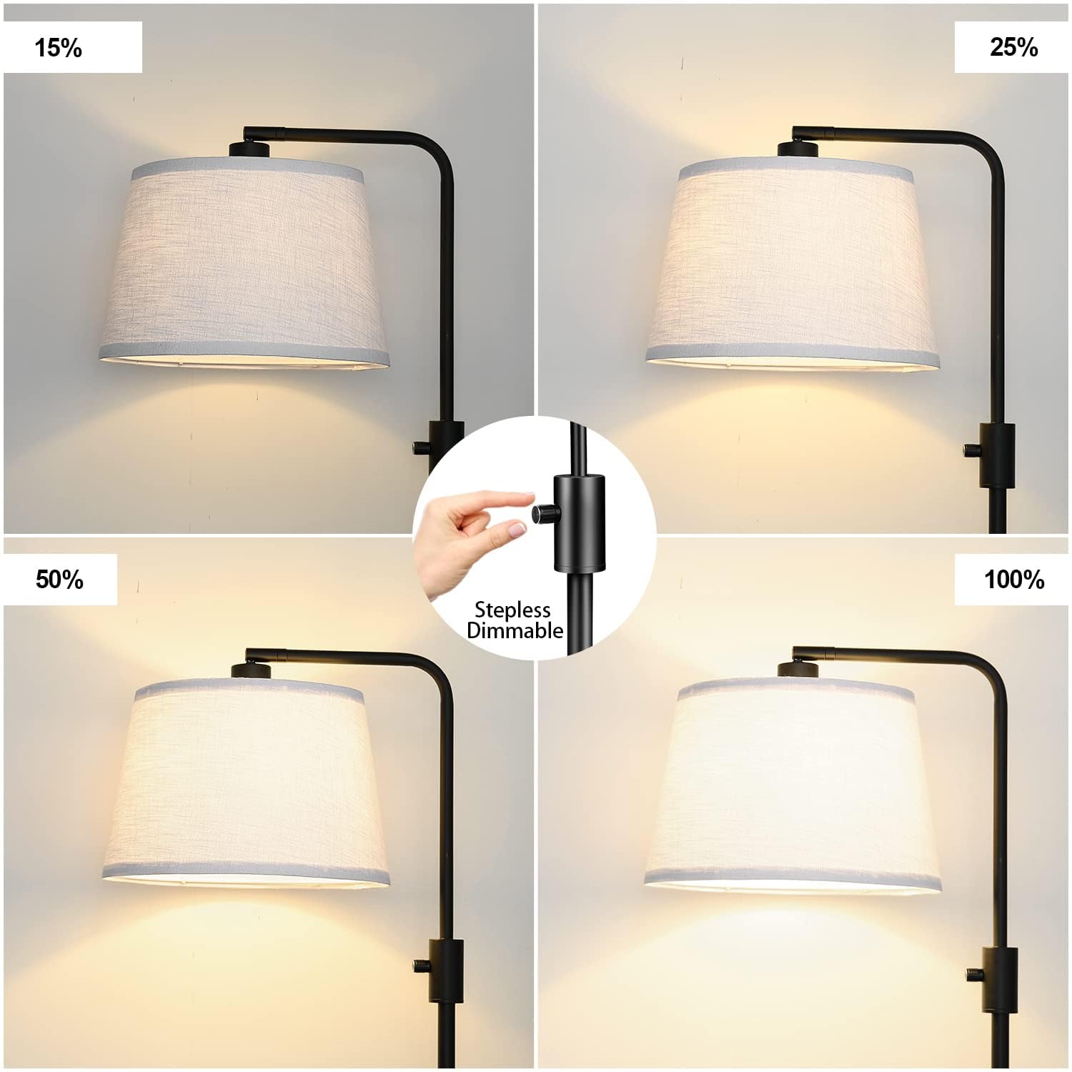 Floor Lamp, 1000 Lumens LED Edison Bulb Included, Arc Floor Lamps for Living Room Modern Standing Lamp with Linen Shade, Tall Lamp for Bedroom Office Dining Room- Black
