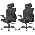 Ergonomic Office Chair Set of 2, with Adjustable Lumbar Support, Mesh Fabric Home Office Chair with Headrest, 360° Swivel and Flip-Up Armrests, Black