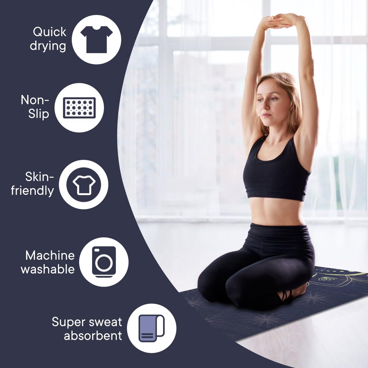 Yoga Towels, Non Slip Hot Yoga Mat Towel with Grip Dots,Super-Absorbent Soft Microfiber Yoga Blanket for Pilates, Fitness and Workout 72inch x 24inch