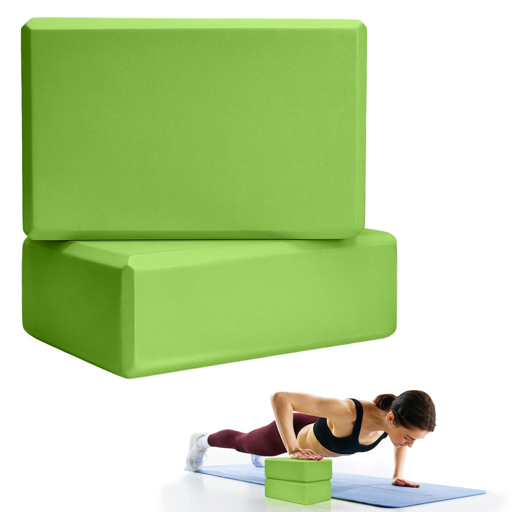 2 Pcs Yoga Blocks, 9x6x3 Inch Green Foam Blocks for Pilates