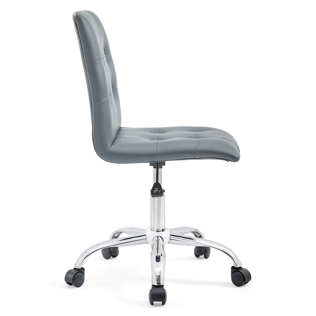 Prim Ribbed Armless Mid Back Swivel Conference Office Chair In Gray