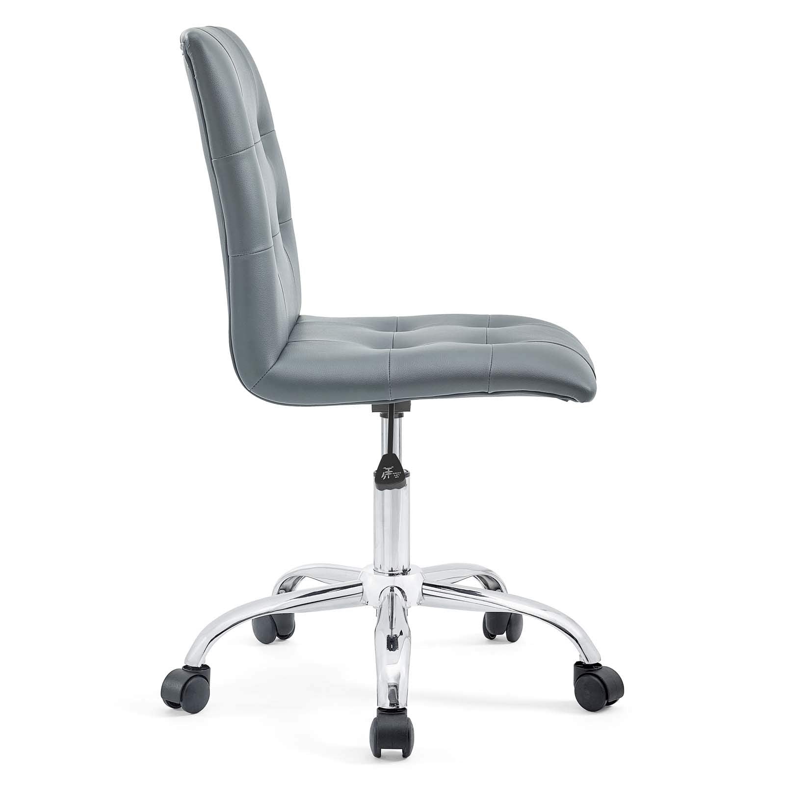 Prim Ribbed Armless Mid Back Swivel Conference Office Chair In Gray
