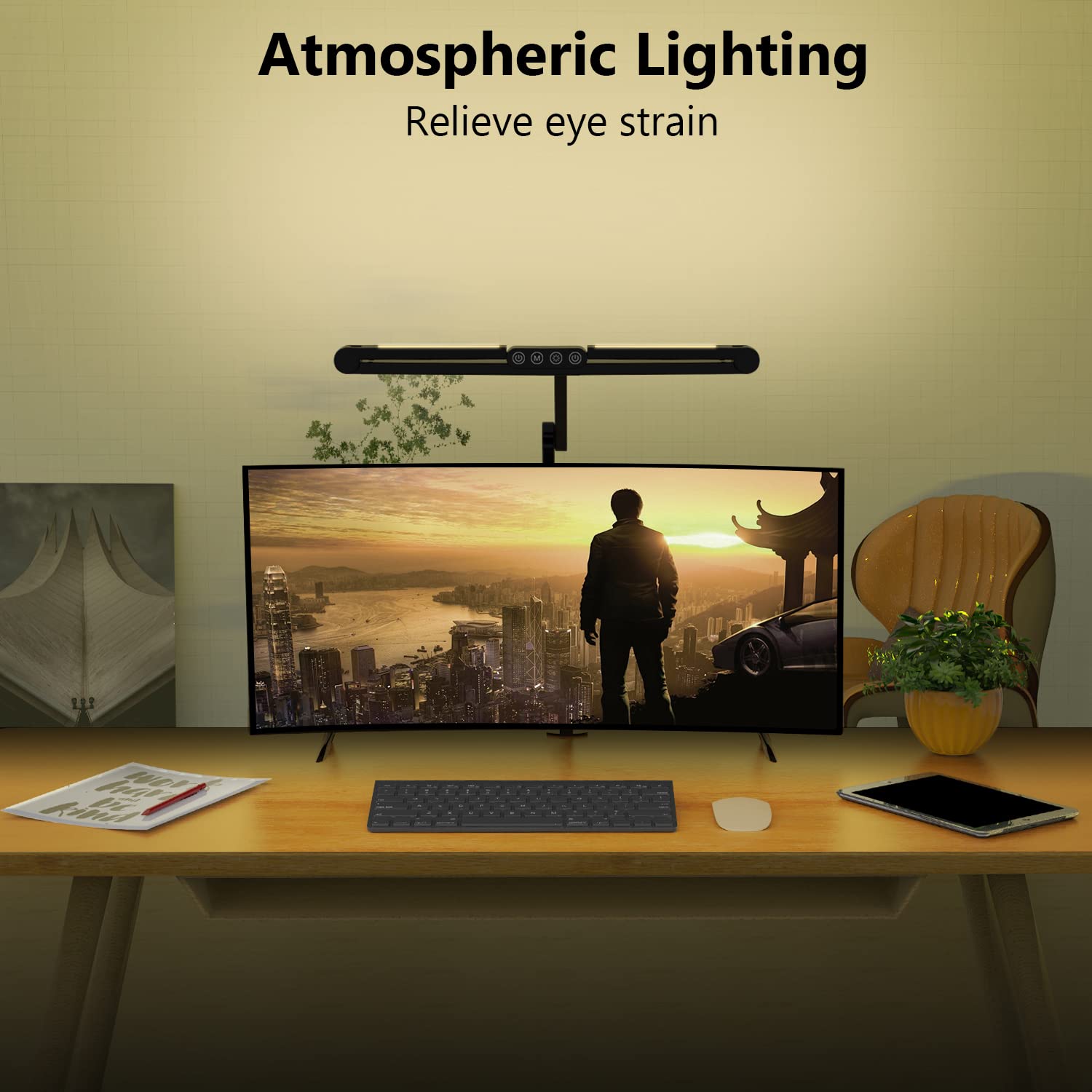 Desk Lamp with Clamp, Architect Led Desk Lamp for Home Office with Remote Control, 24W Ultra Bright Auto Dimming Computer Light Adjustable Table Light for Working Workbench (Remote)