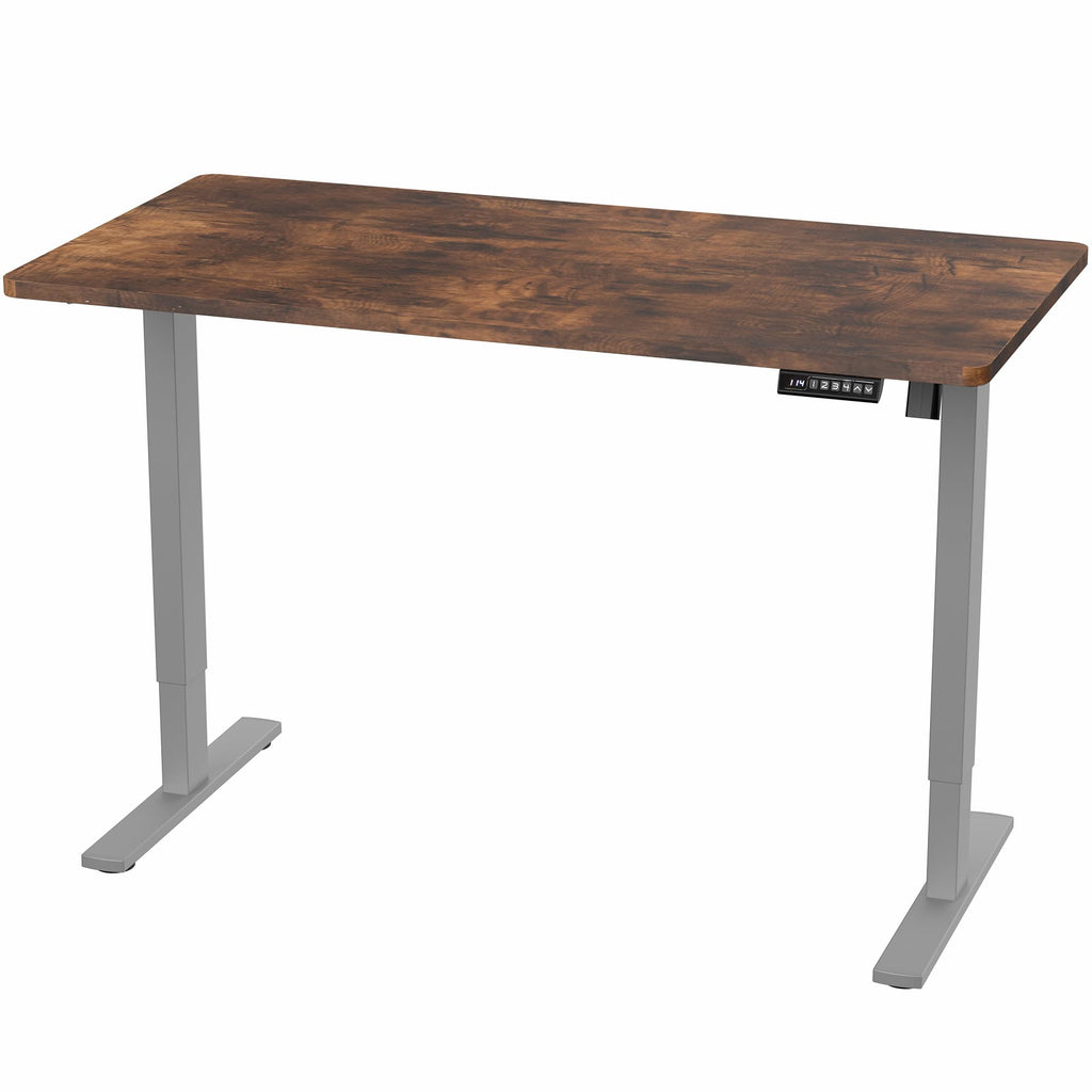 Electric 55 x 28 in Standing Desk, Memory Height Adjustment, 1B Series, Holds 220 lbs, One-Piece Rustic Vintage Brown Top, Gray Frame