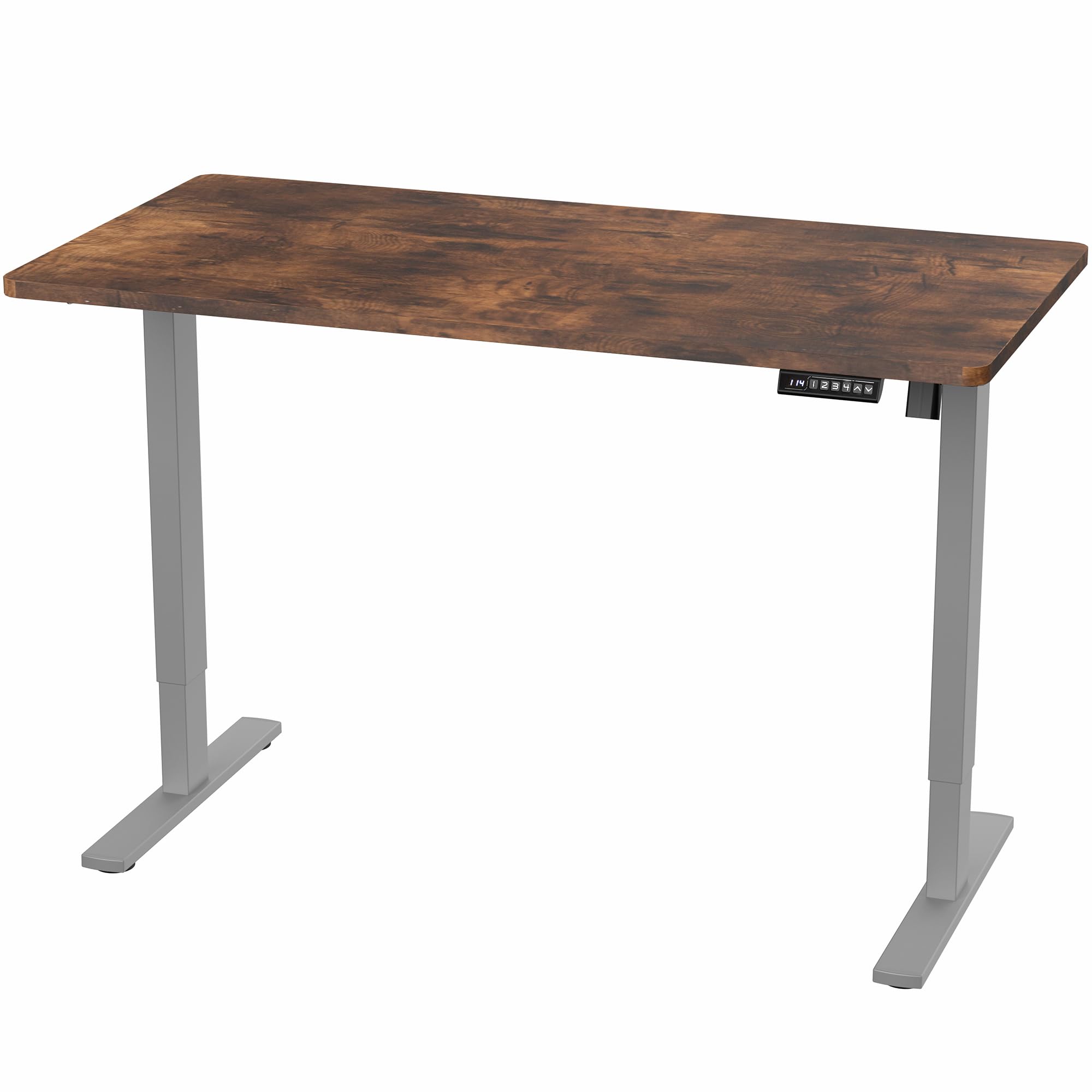Electric 55 x 28 in Standing Desk, Memory Height Adjustment, 1B Series, Holds 220 lbs, One-Piece Rustic Vintage Brown Top, Gray Frame