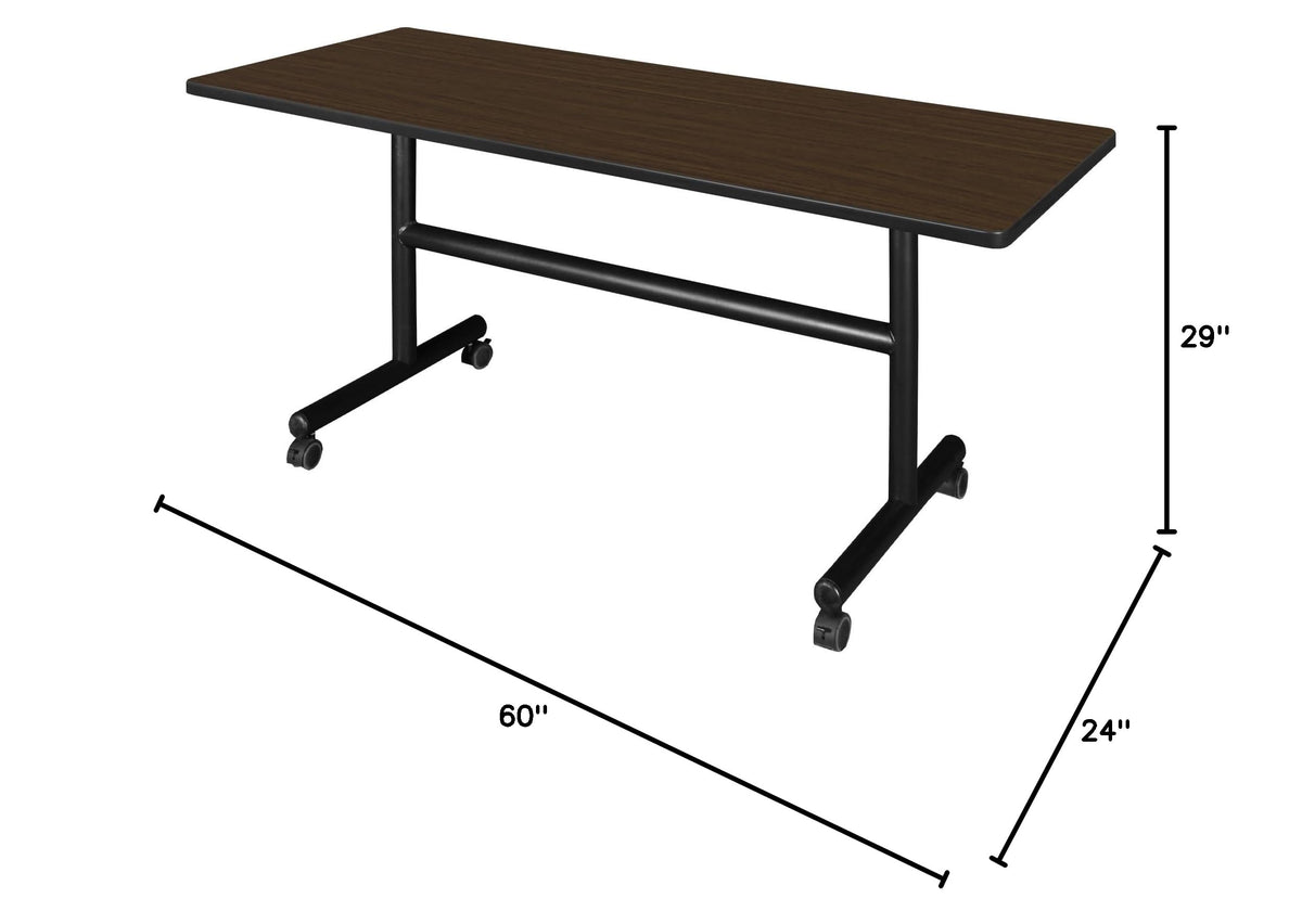 Kobe 60 x 24 in. Flip-Top Training & Nesting Table – Mobile Folding Classroom & Training Room Table with Locking Casters, Space-Saving Flip Design, Durable Laminate Worksurface (Neo Walnut)
