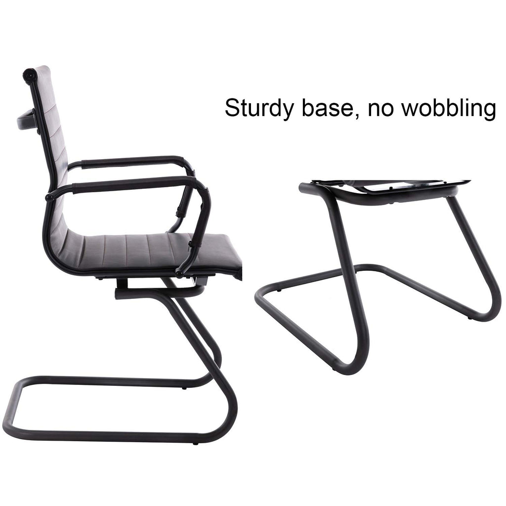 Office Chairs No Wheels Leather Conference Chairs Back Support Guest Chair, Set of 2 (Vintage Charcoal)