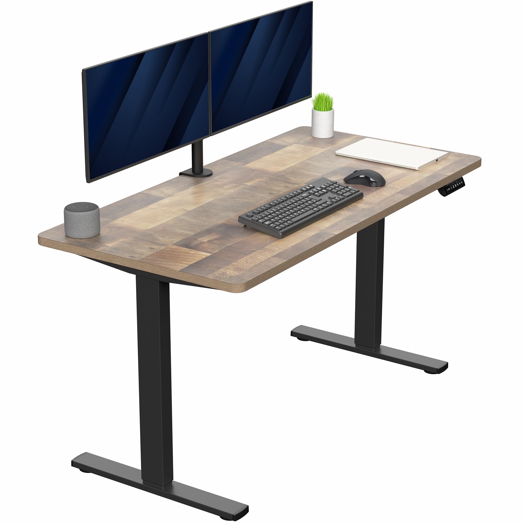 Electric 55 x 28 in Standing Desk, Memory Height Adjustment, 1B Series, Holds 220 lbs, One-Piece Reclaimed Wood Top, Black Frame