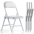 4 Pack Folding Chairs with Padded Vinyl Cushion Chairs with Comfortable Cushion and Durable Steel Frame for Home and Office, for Indoor and Outdoor Events (White, Vinyl)