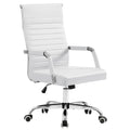 Ergonomic Office Desk Chair, Executive Ribbed Mid-Back PU Leather Conference Room Chair Adjustable Swivel Chair with Arms (1, White)