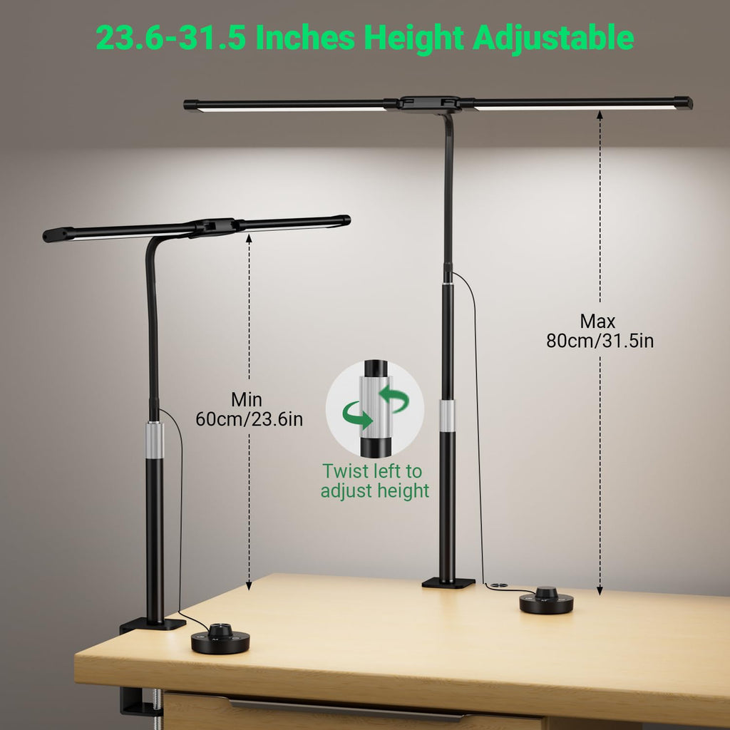 LED Desk Lamp with Clamp, 23.5-31.5 Inches, Black