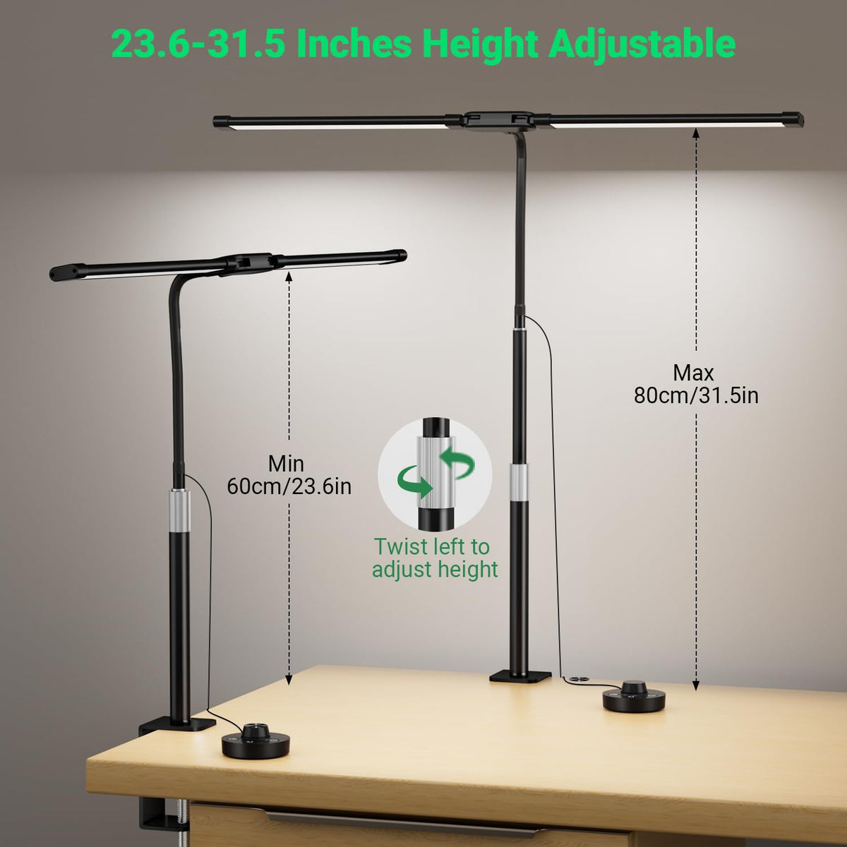 LED Desk Lamp with Clamp, 23.5-31.5 Inches, Black