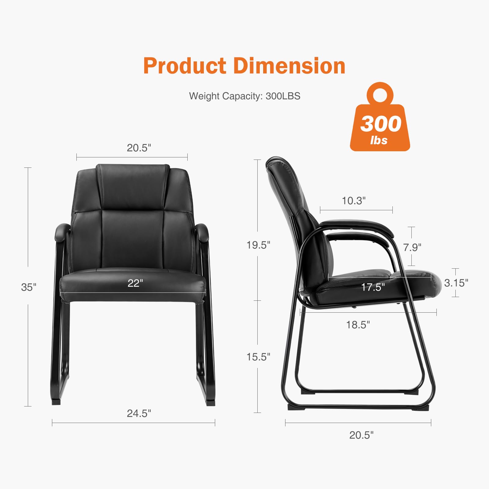 Set of 2, Waiting Room Guest Chair Stationary Office Reception Chairs No Wheel, Comfy Padded Arms and Seld Base, for Conference Room Lobby Home Computer Desk Bedroom Elderly, Deep Black