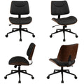 4Pack, Office Chair Armless with Wheels, Mid-Century Modern Walnut Desk Chair, Adjustable Height Reading Chair, PU Leather Mid Back & Swivel Computer Chairs for Home Meeting Room Bedroom, Black
