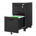 3 Drawer Slim File Cabinet, Mobile Filing Cabinet with Lock,Black Rolling Narrow File Cabinets with Casters, Under Desk Office Cabinets for Home Office,Fit A4/Letter/Legal(Unassembled)
