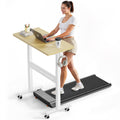 Mobile Walking Pad Desk with Wheels, Pneumatic Small Rolling Standing Desk Riser Height Adjustable (28-43.7") for Treadmill, Portable Computer Table for Home Office, Oak