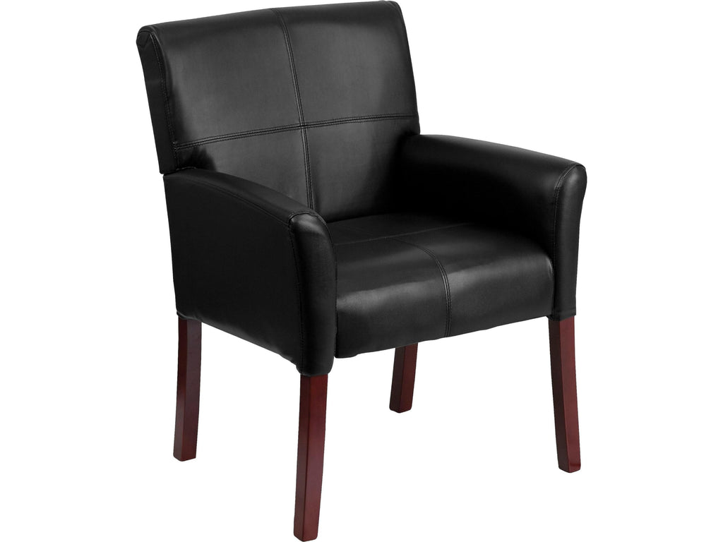 LeatherSoft Upholstered Executive Side Reception Chair, Lobby Chair with Cushions and Padded Arms, Black