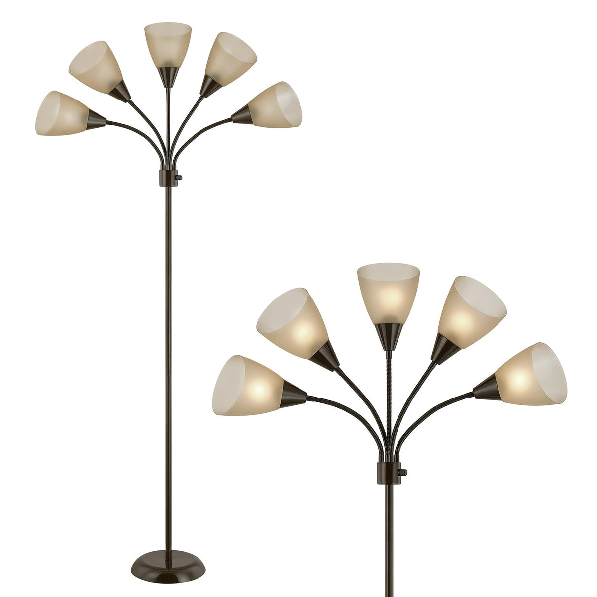 Medusa Modern Decor Floor Lamp, Multi Head Adjustable Gooseneck Bright Light for Reading, White Shades Tall Standing Tree Floor Lamp for Living Room Bedroom Office Kids Classroom, Brown